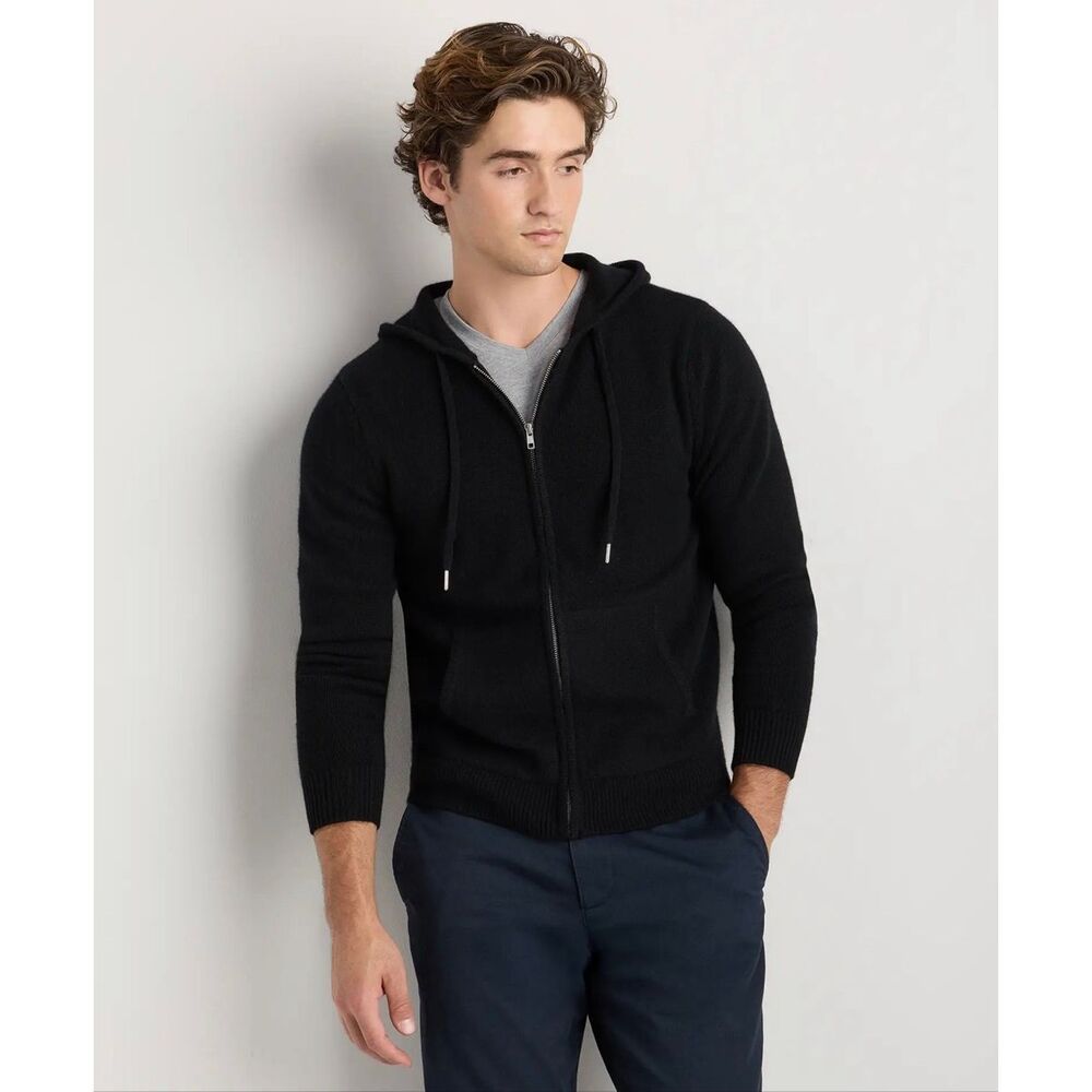 Quince Mongolian Cashmere Full-Zip Hoodie in Black NWT size Medium